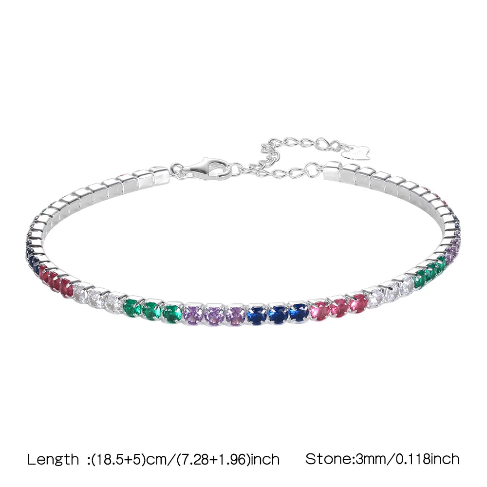 Diamond bracelet 925 Silver Rainbow 2mm Women Fine Jewelry