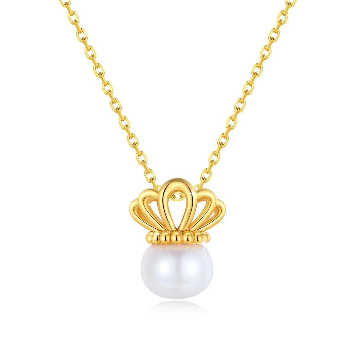 100% 18K Gold Natrual Fresh Water Pearl Necklace With Women Pendant Jewelry