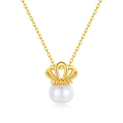 100% 18K Gold Natrual Fresh Water Pearl Necklace With Women Pendant Jewelry