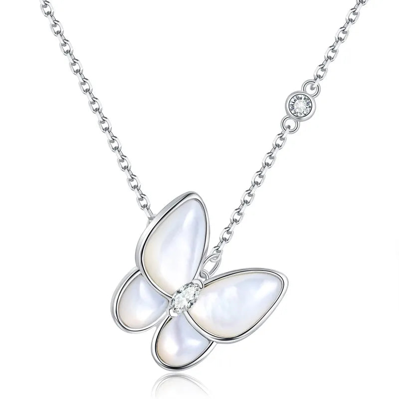 Pearl Necklace 0.2ct Butterfly Moissanite 925 Silver Fine Jewelry