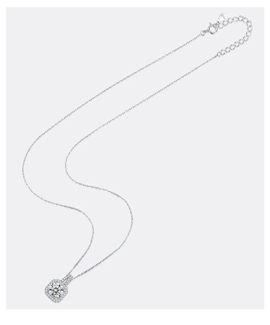 Moissanite Necklace With Pave Link Chain Squre Pendants Luxury Jewellery