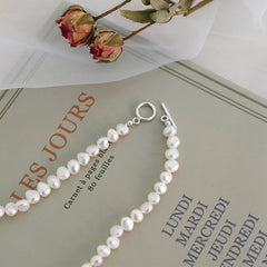 Pearl Necklace Natural Freshwater Sterling Silver 925 Women's Jewelry