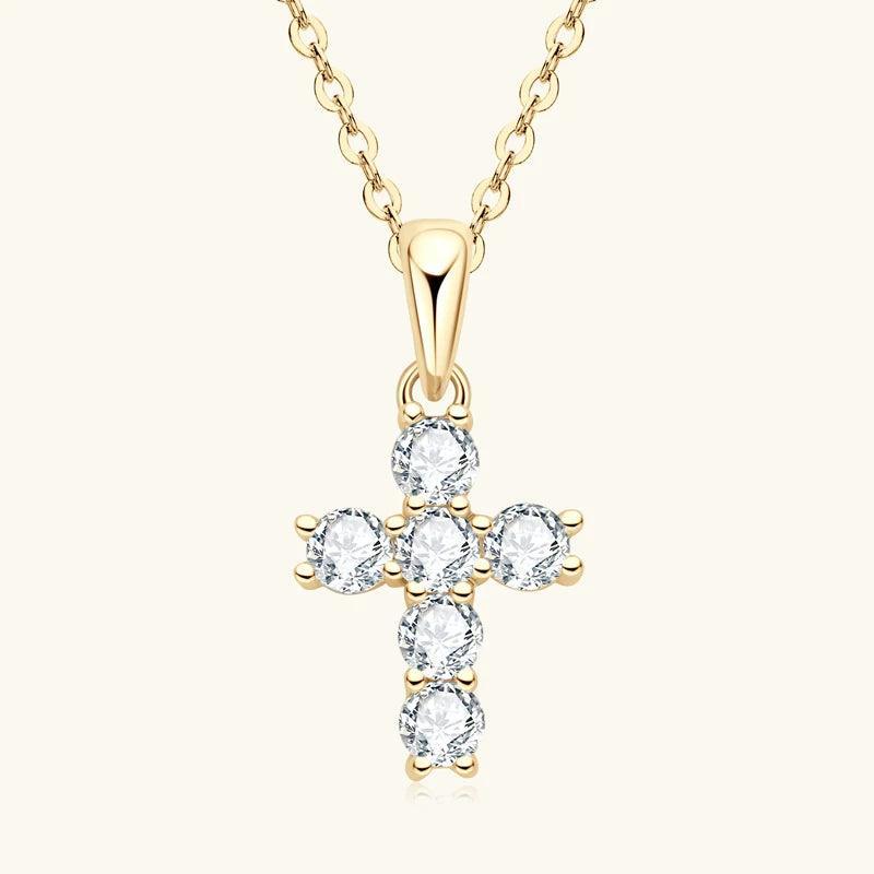 Gold necklace 925 Religion Cross Pendant Bling Moissanite