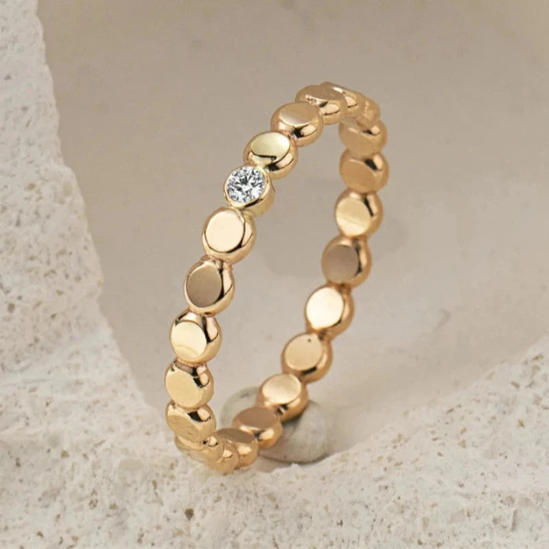 Gold rings 14K Zircon Handmade Band Tarnish Resistant Jewelry Women