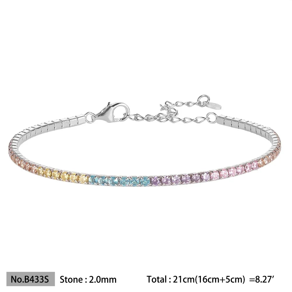 Diamond bracelet 925 Silver Rainbow 2mm Women Fine Jewelry