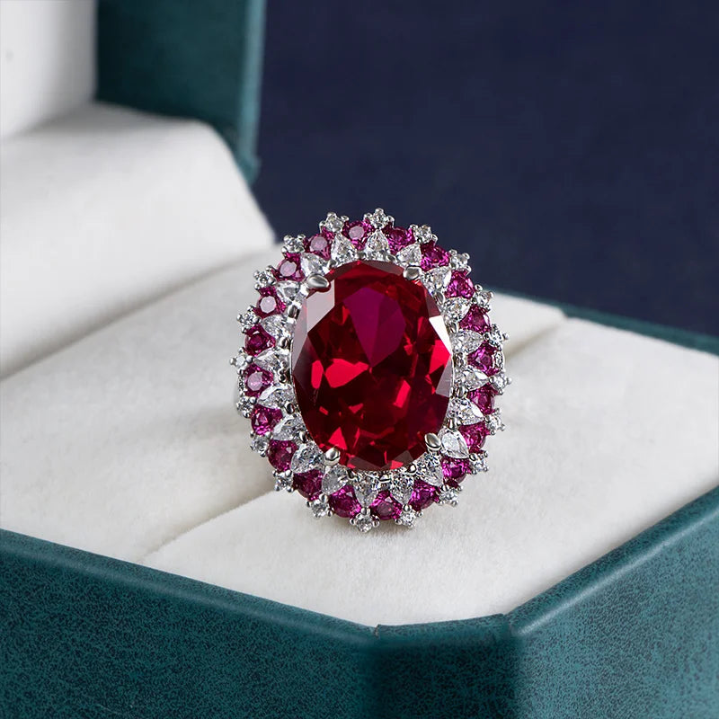 January Birthstone Rings Luxury With Oval Shape Ruby Gemstones