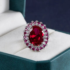 January Birthstone Rings Luxury With Oval Shape Ruby Gemstones