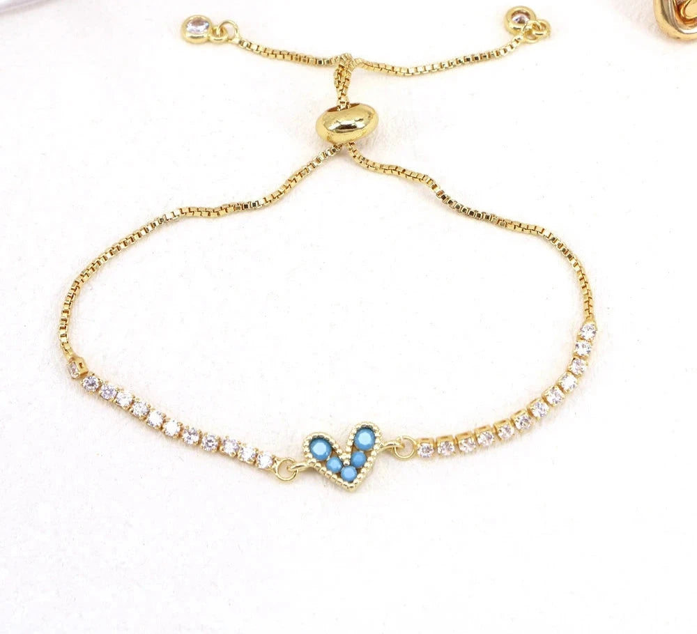 Personalized Heart Bracelet Jewelry 24K Gold Shiny Crystal Plated