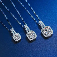 Moissanite Necklace Sterling Silver 925 Pendant 18K Plated Diamond