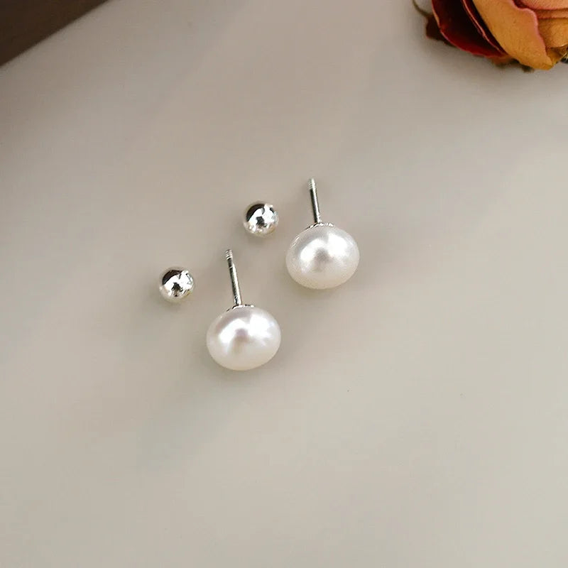 Natural Silver 925  Freshwater Pearl Spiral Clasp Stud Earrings