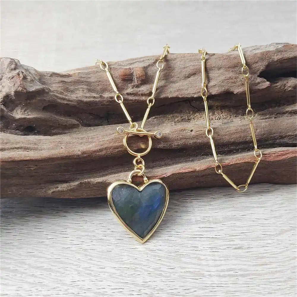 March Birthstone Natural Neckace Love Heart Shaped Stone Chain Jewelry