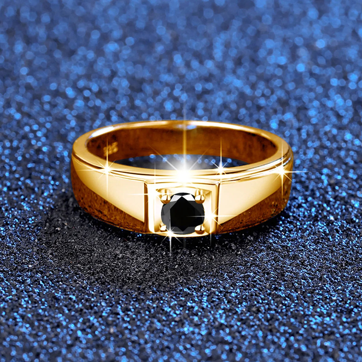 Gold rings Natural Black Moissanite With Signet