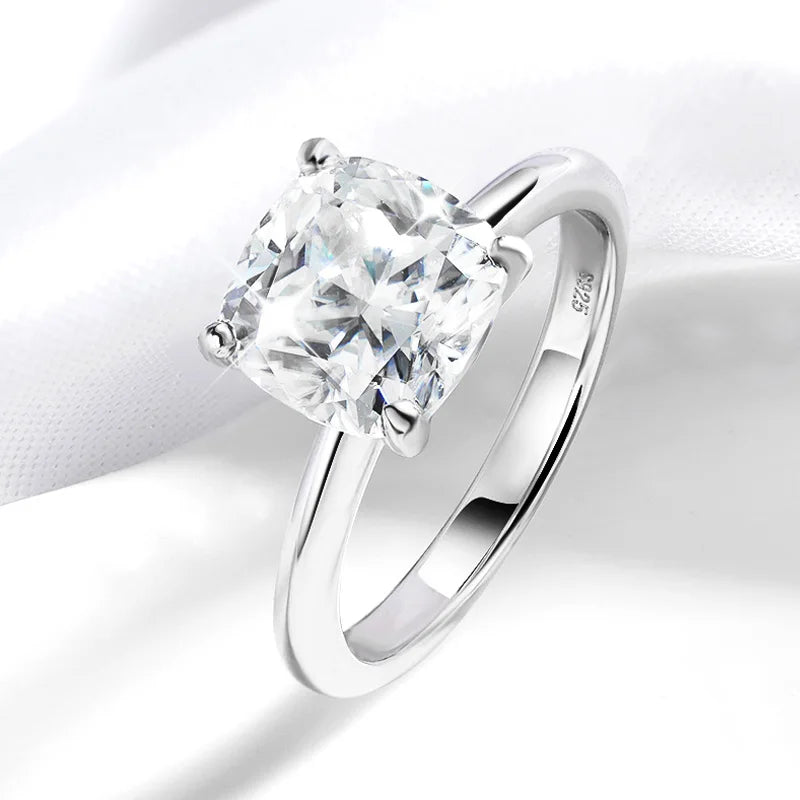 Moissanite Rings Cushion Cut for Women 925 Sterling Silver Band