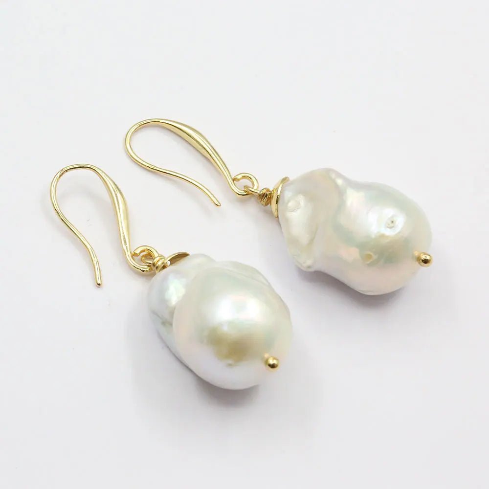 Keshi Hook White Cultured Pearl Earrings for Women