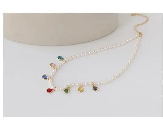 Colorful Beads Natural Real Pearl Necklace Women Jewelry Party Designer Runway Gown