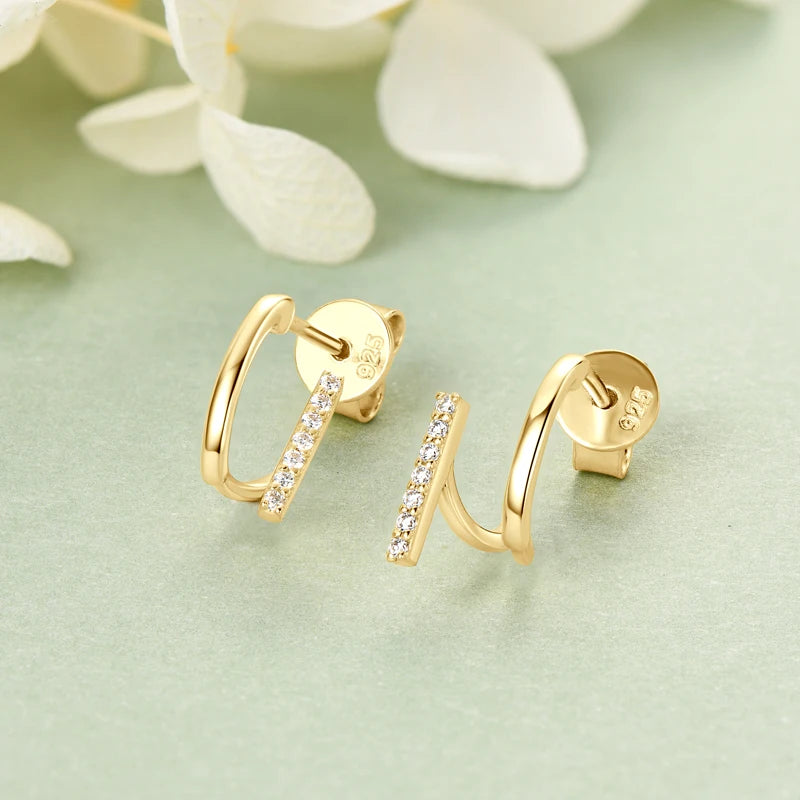 Diamond Earrings Luxurious for Women U-shaped Cuff Stud 925 Silver