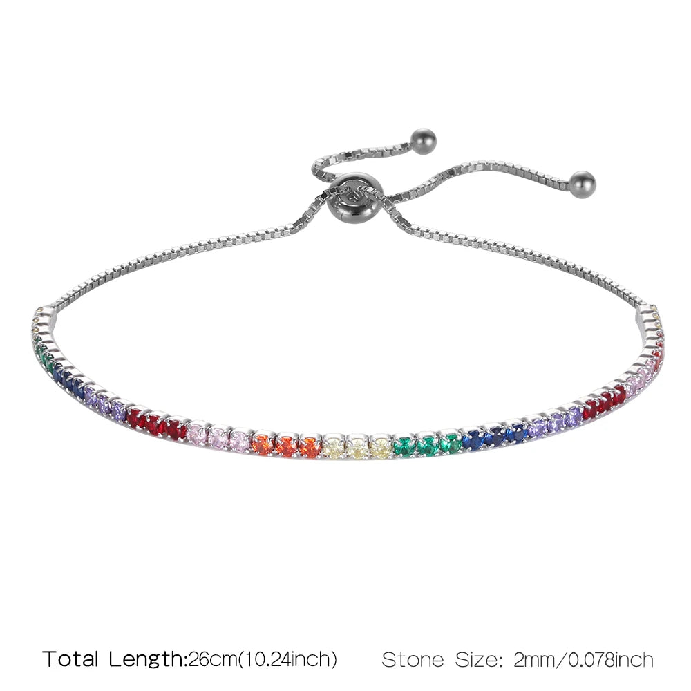 Diamond bracelet 925 Silver Rainbow 2mm Women Fine Jewelry