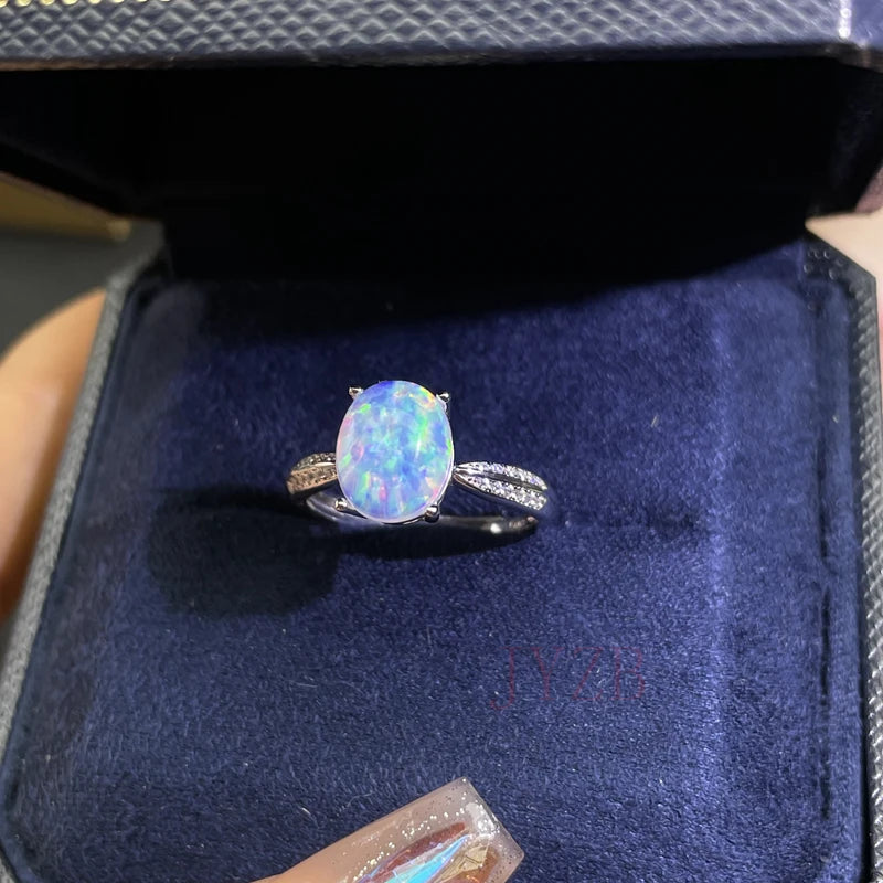 October Birthstone Opal Ring Promise 925 Silver Party Jewelry