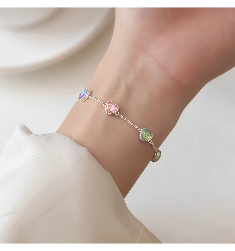 March Birthstone Heart Colorful Shining Bracelet Chain Link