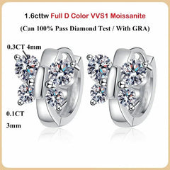 Hoop Earrings Full Moissanite S925 Silver Party Small Ear Buckle