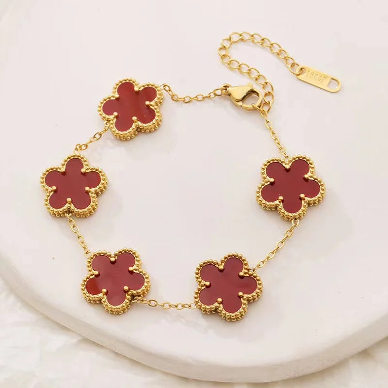 Clover Bracelet Plum Blossom Face Stainless Steel Jewelry for Women