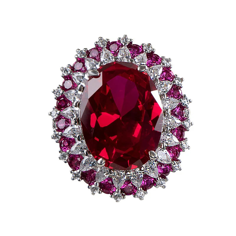 January Birthstone Rings Luxury With Oval Shape Ruby Gemstones