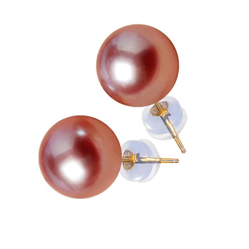 Pearl Earrings Natural Freshwater Stud 18K Gold Pure Simple Design
