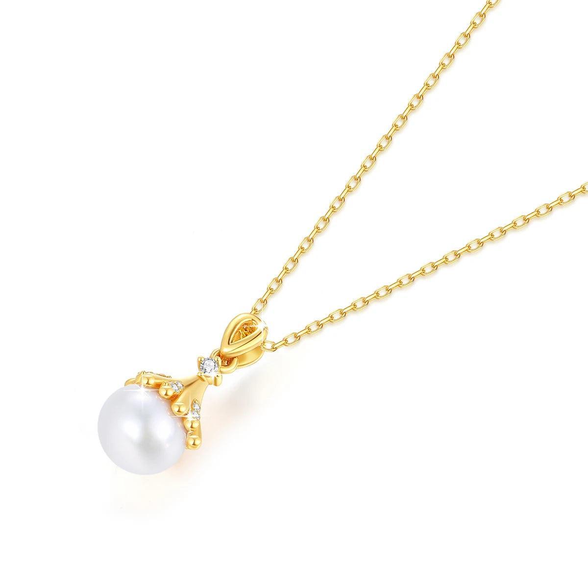 100% 18K Gold Natrual Fresh Water Pearl Necklace With Women Pendant Jewelry