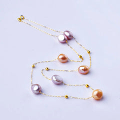 Pearl necklace 18K Gold Jewelry Freshwater AU750 Chain for Women