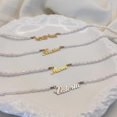 Name Necklace Stainless Steel Women Freshwater Pearl Letters Chain