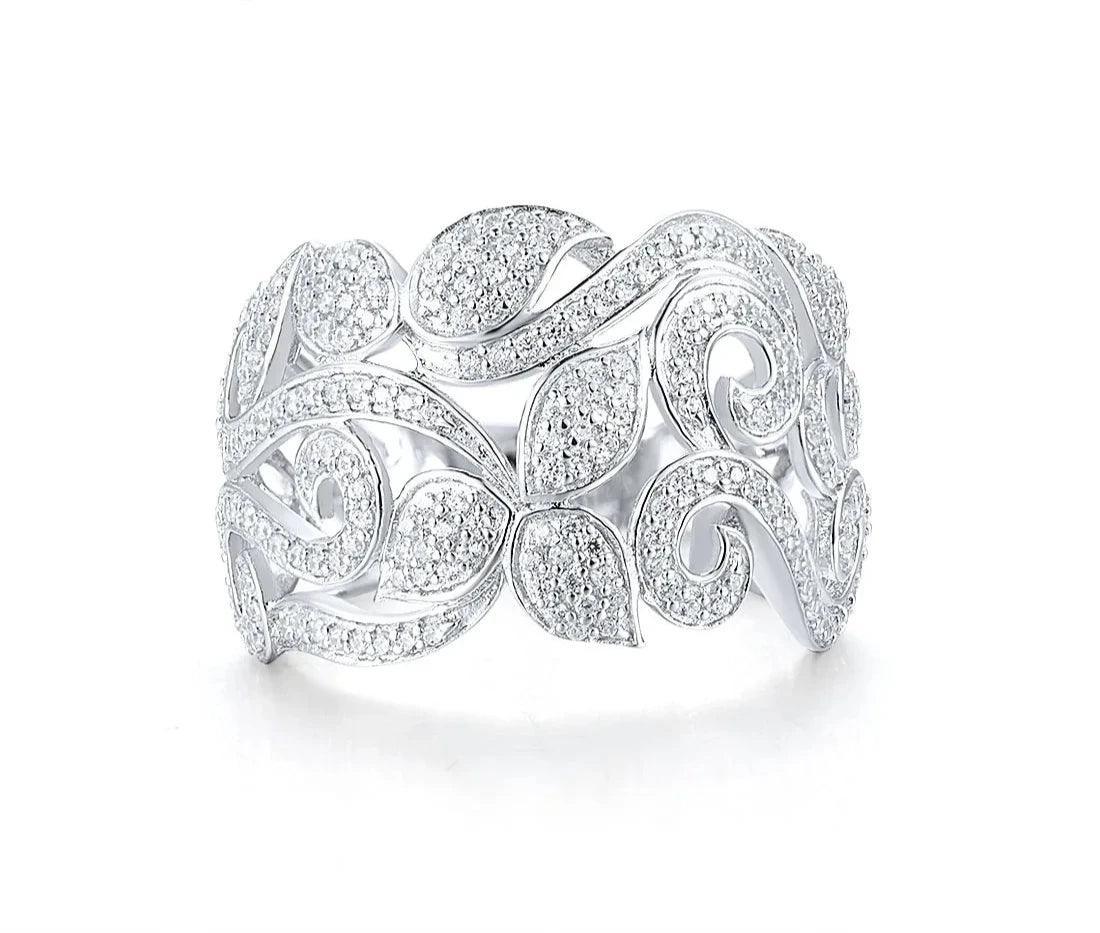 Diamond Ring 925 Silver Jewelry White Flower Elegant 