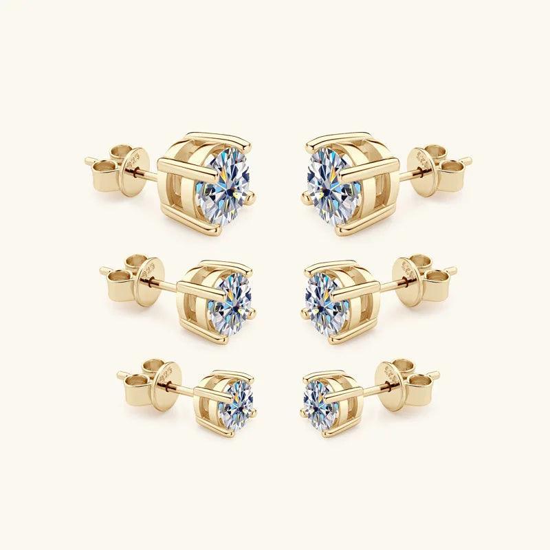 Gold Earrings 2ct Moissanite Plated 925 Silver Stud Luxury
