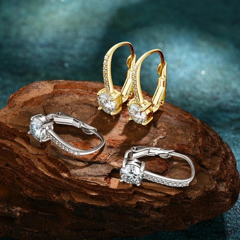 Gold Earrings Plated Silver Hoops 925 Dangle Back Moissanite