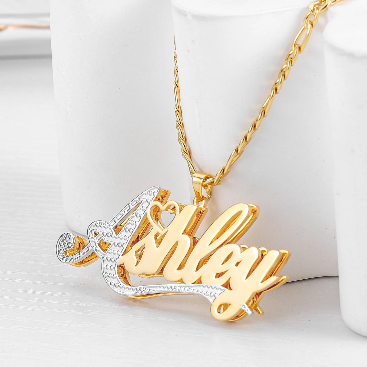 Name Necklace Custom Double 18K Plated  Steel Pendant Chain Jewelry