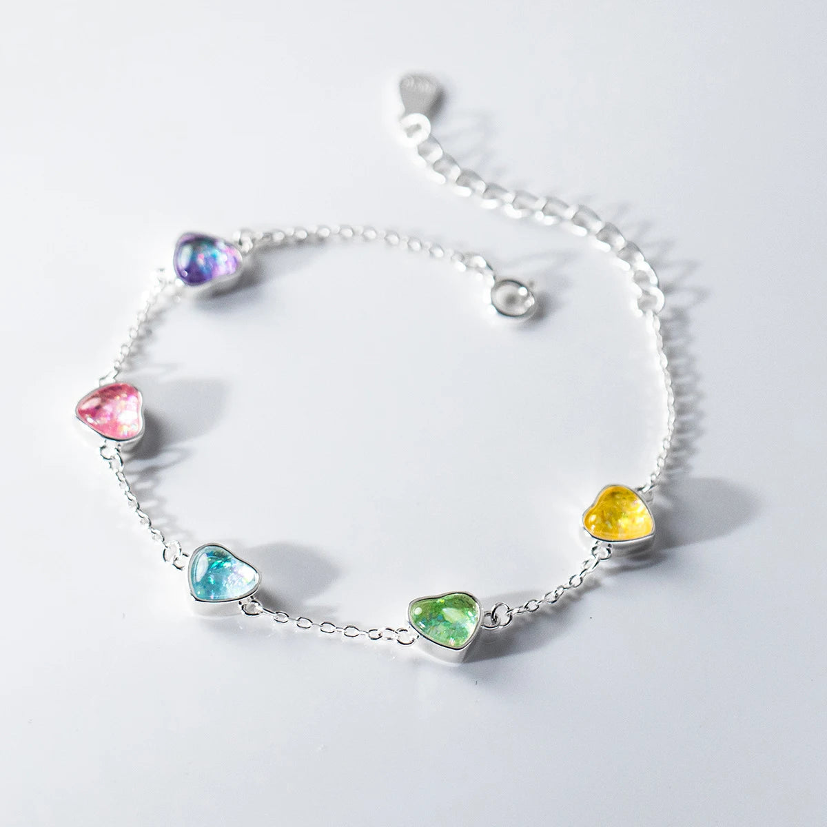 March Birthstone Heart Colorful Shining Bracelet Chain Link