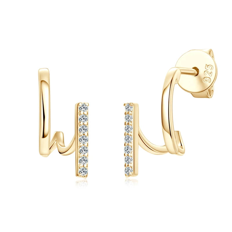 Diamond Earrings Luxurious for Women U-shaped Cuff Stud 925 Silver