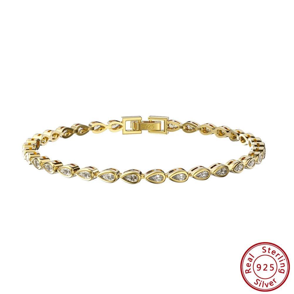 Gold 14K Shiny Tennis Bracelet 925 Sterling Silver Setting Luxury Bracelet Jewelry