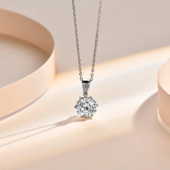 Silver necklace Round 1 Carat Pendant Diamond