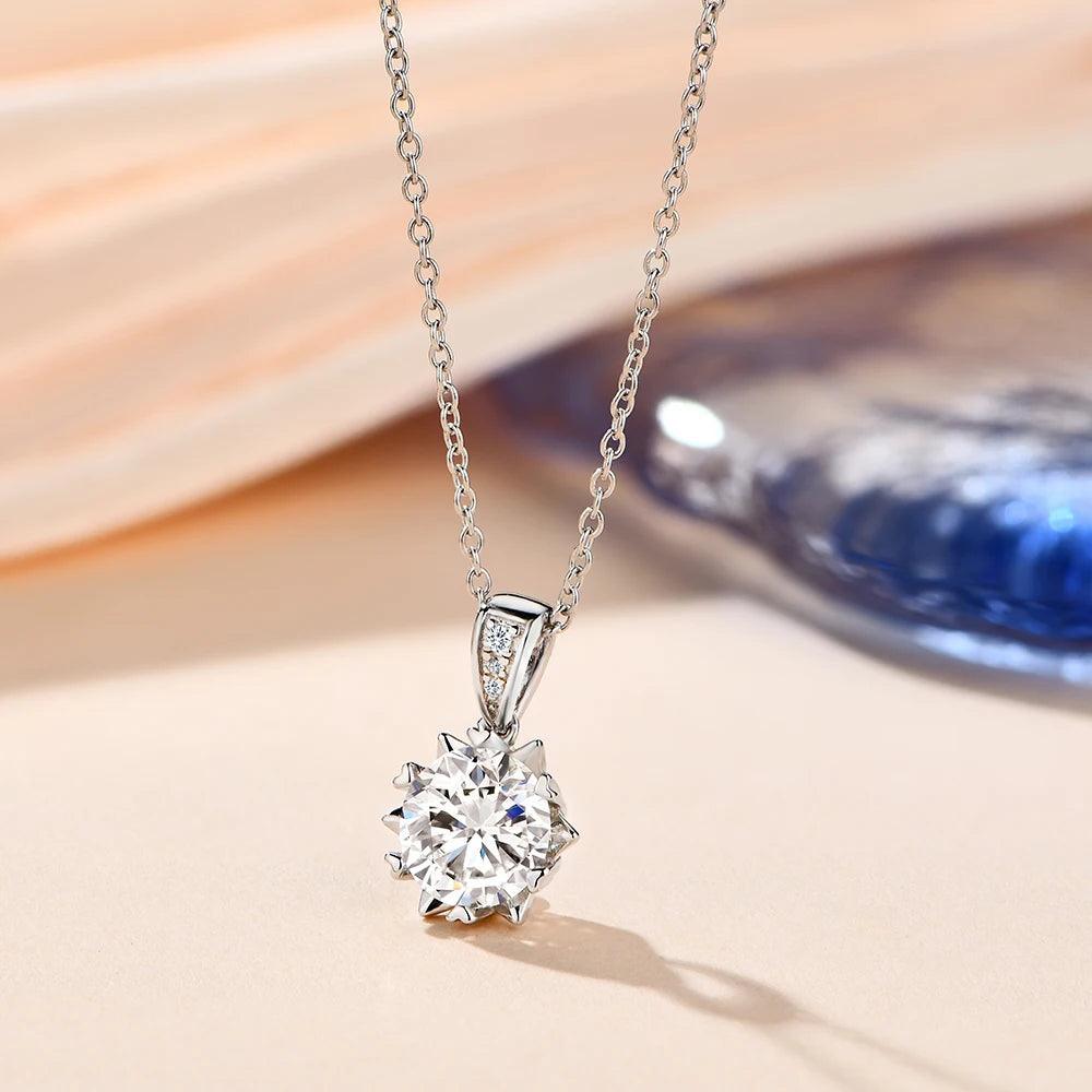 Silver necklace Round 1 Carat Pendant Diamond