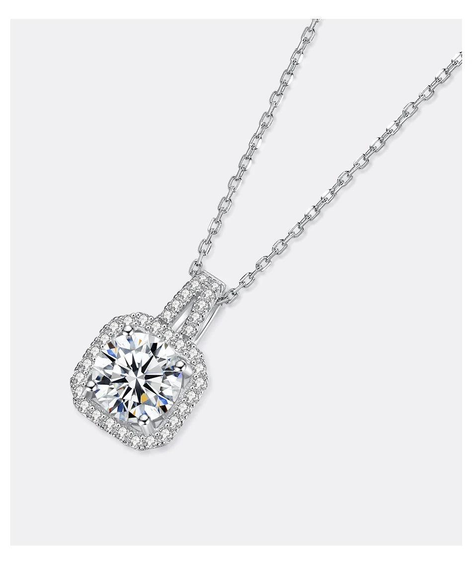 Moissanite Necklace With Pave Link Chain Squre Pendants Luxury Jewellery