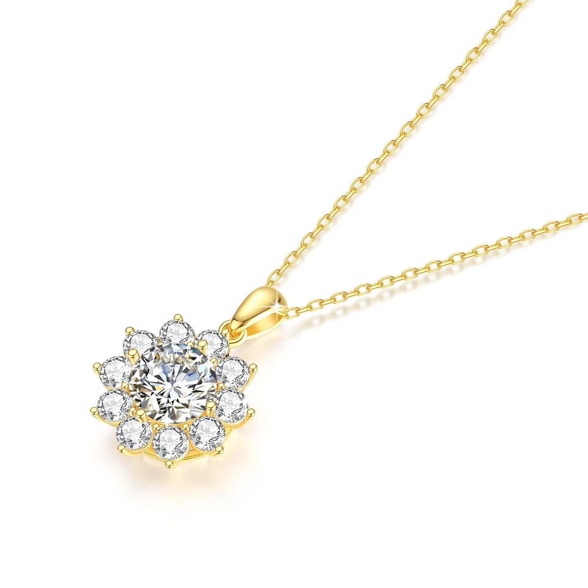 Gold Necklace 18K Moissanite With Jewelry Flower Pendant Anniversary