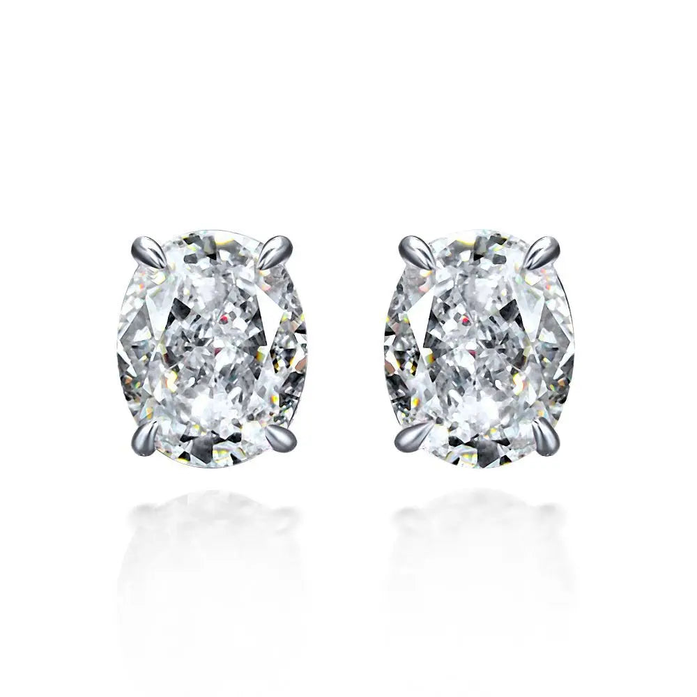 Diamond Earrings 925 Silver Oval High Carbon Stud Fine Jewelry