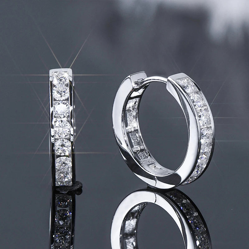 Hoop earrings Moissanite Huggie Original Silver 925 Sterling Jewelry