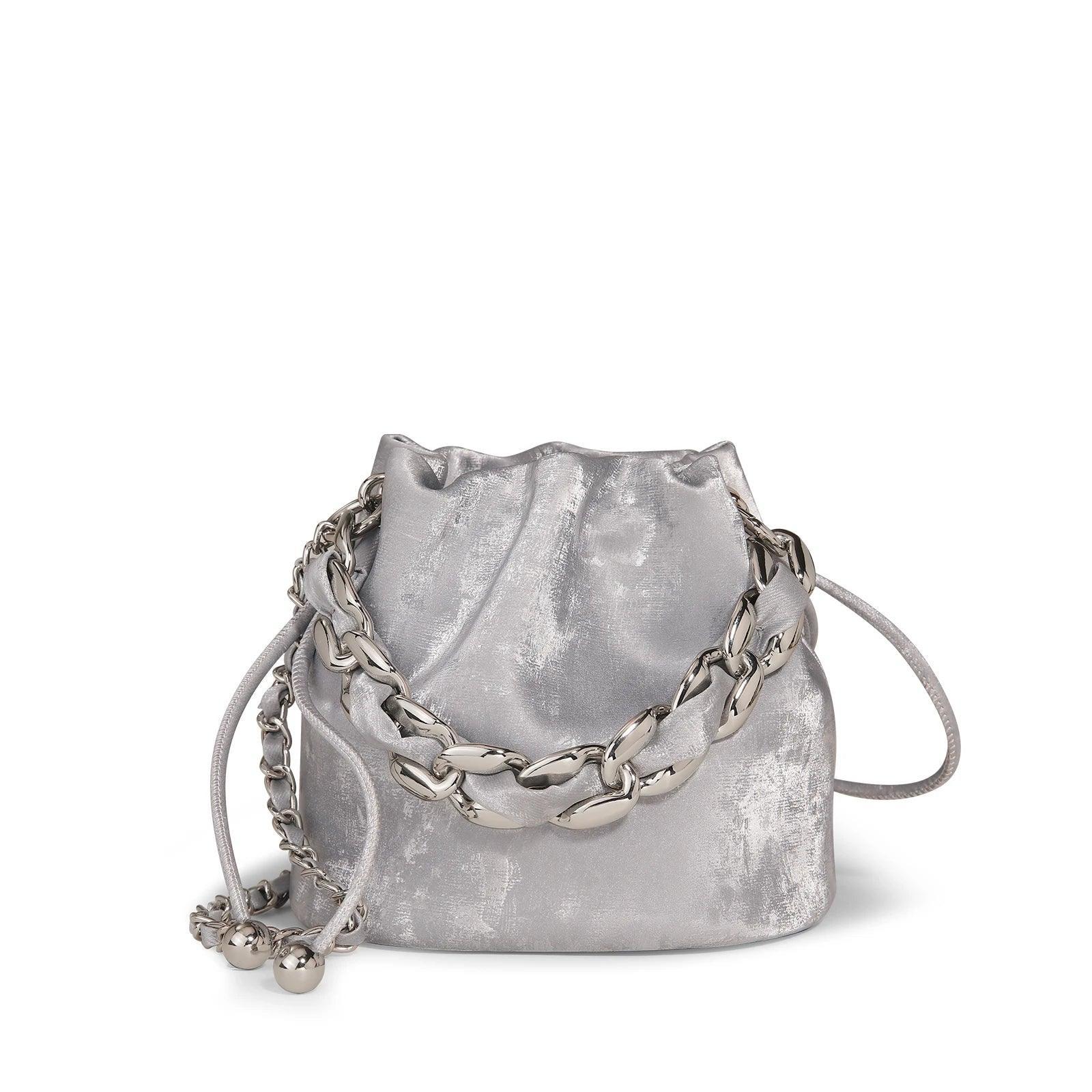 Genuine Leather Quilted Drawstring for Women with Chain Strap Handbag