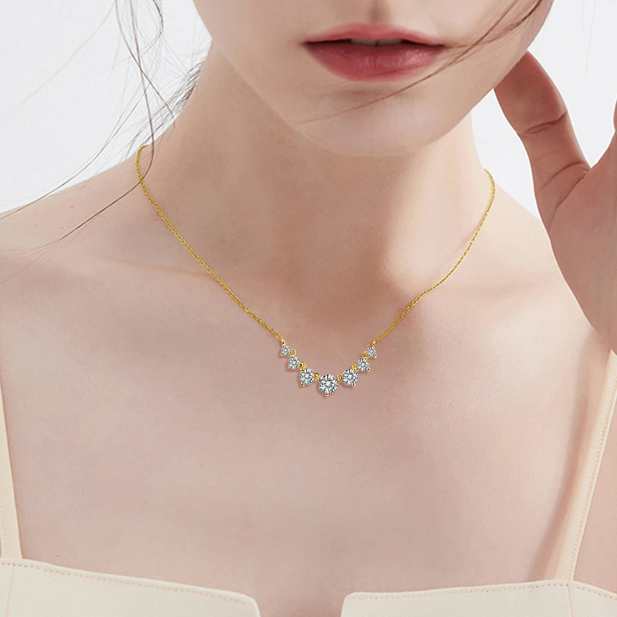 Gold necklace Stone For Women Solid 925 Silver Luxury Jewelry