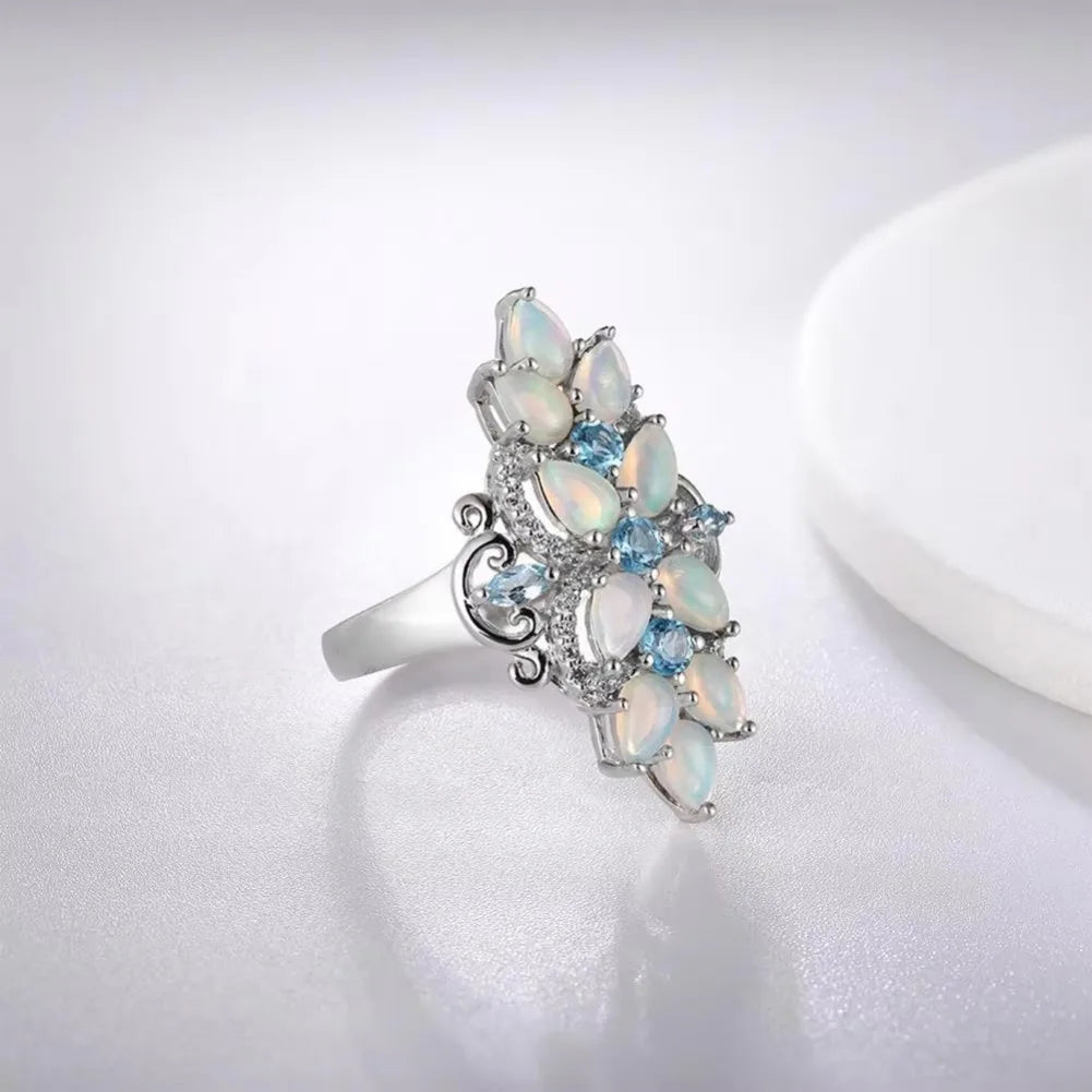 December Birthstone Original Natural Pear Blue Gem Ring Fine Jewelry