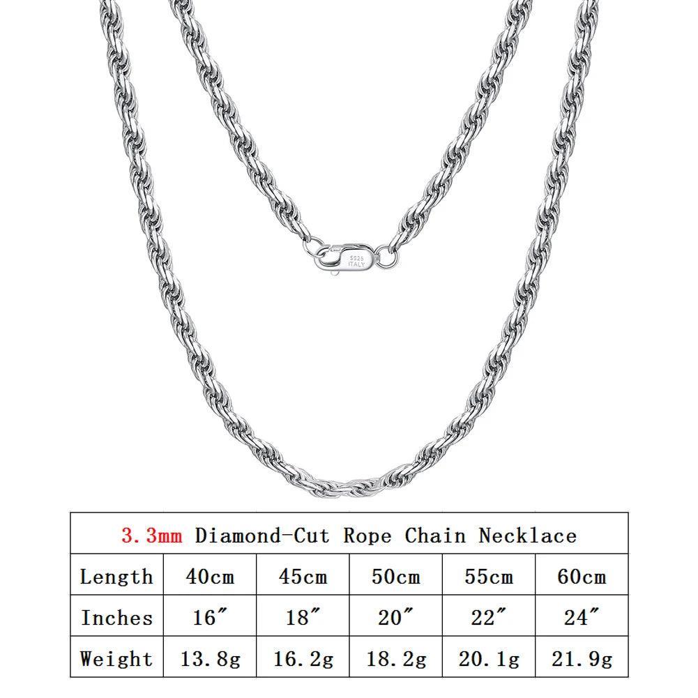 Silver necklace Genuine Italian Rope Chain
