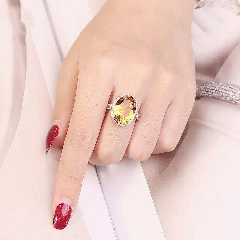 November birthstone Natural Yellow Quartz Ring 925 Silver