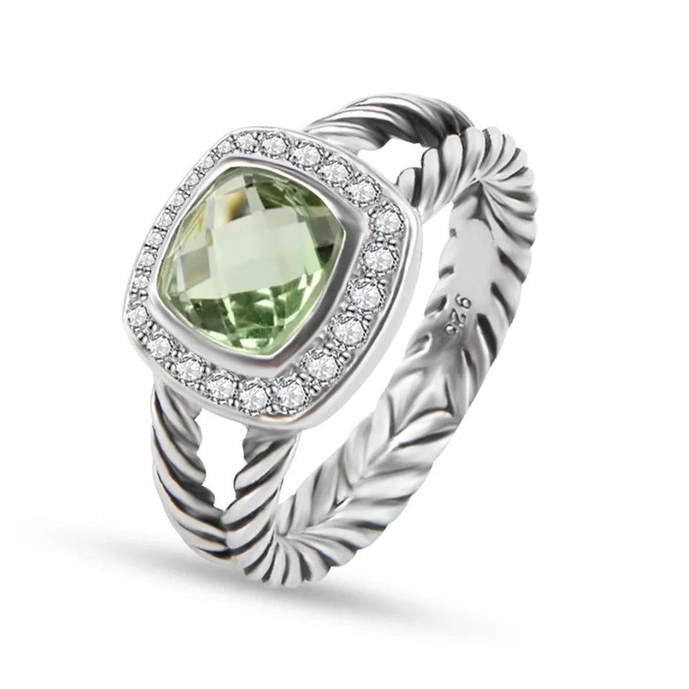 Moissanite rings Vintage Twisted Spiral Green Elegant Jewelry 