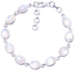 June Birthstone Natural Rainbow Moonstone 925 Sterling Silver Bracelet